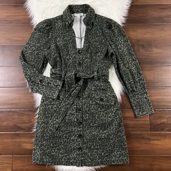 Marissa Webb Size 4 Mera Canvas Leopard‎ Button Up Mini Dress Belted - Picture 1 of 11